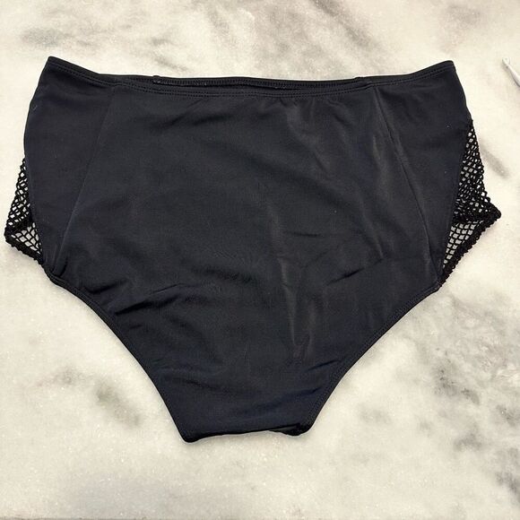 LA Hearts High Waisted Full Coverage Mesh Inset Swim Bikini Bottom Black Large - Picture 2 of 3
